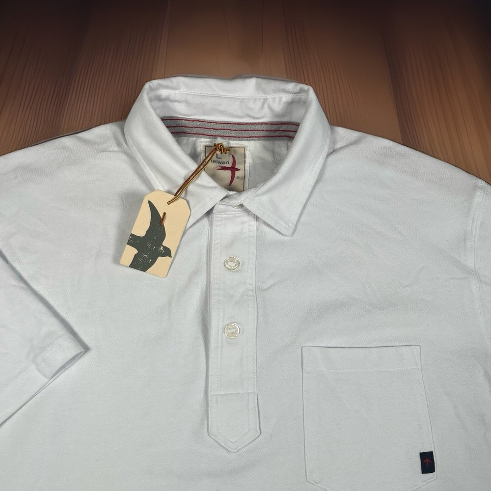 NWT-Relwen Pique Slot Polo Shirt Mens Large White Short Sleeve Cotton M400921